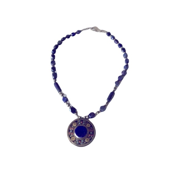 Vintage beautiful necklace with lapis lazuli  with matching earrings 🦋🌺 - Picture 3 of 4